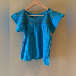 Turquoise Embroidered Top